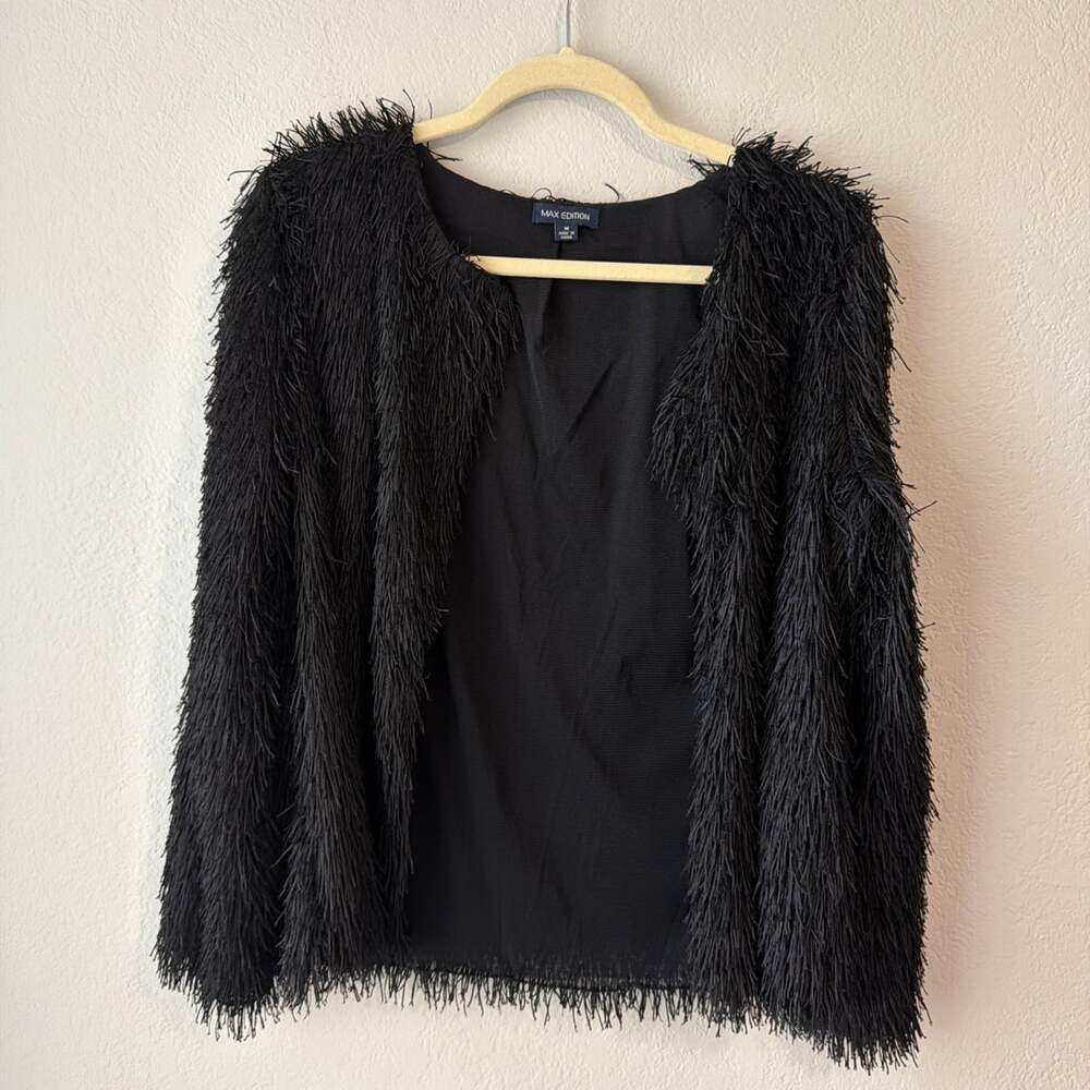 Shaggy Fringe Black Jacket Boho Whimsigoth Y2K Grunge Sweater Women M cowgirl